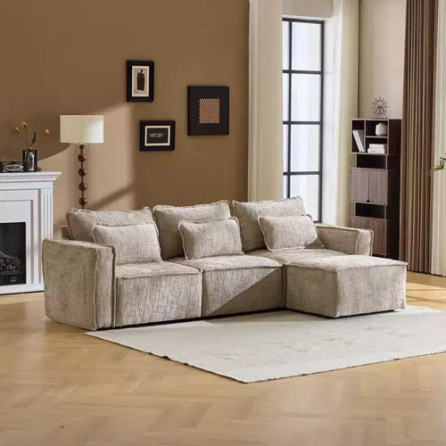 Karl Home |110 in. W Square Arm Chenille 3-Seat L-shaped Boneless Sofa in Gray with Ottoman