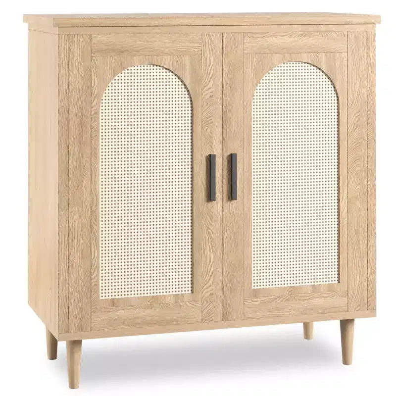 Sideboard Buffet Cabinet with Rattan and Solid Wood Feet, Kitchen and Living Room Storage