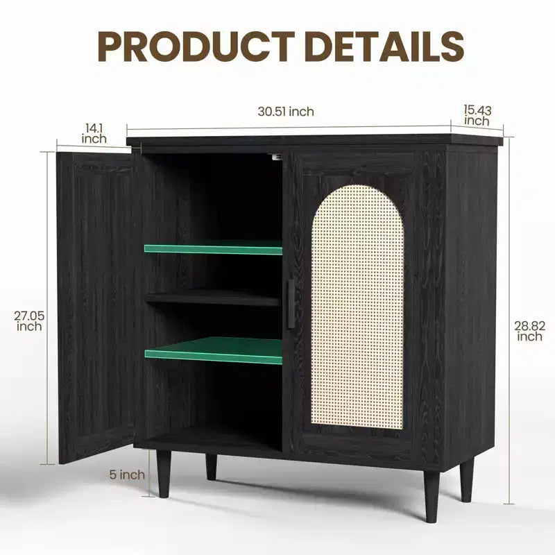 Sideboard Buffet Cabinet with Rattan and Solid Wood Feet, Kitchen and Living Room Storage