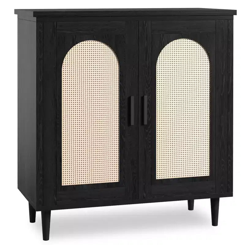 Sideboard Buffet Cabinet with Rattan and Solid Wood Feet, Kitchen and Living Room Storage