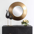 Antique Gold 29.5" Round Decorative Wall Mirror with Beveled Glass