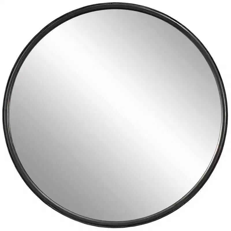 Uttermost Round Vanity Decorative Wall Mirror Modern Aged Black Gray Iron Banded Frame 44 Wide for Bathroom Bedroom Living Room