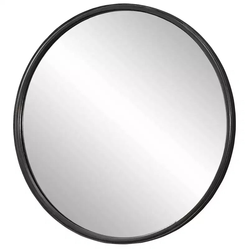Round Wall Mirror Modern Aged Black Gray Iron Banded Frame 44 Wide