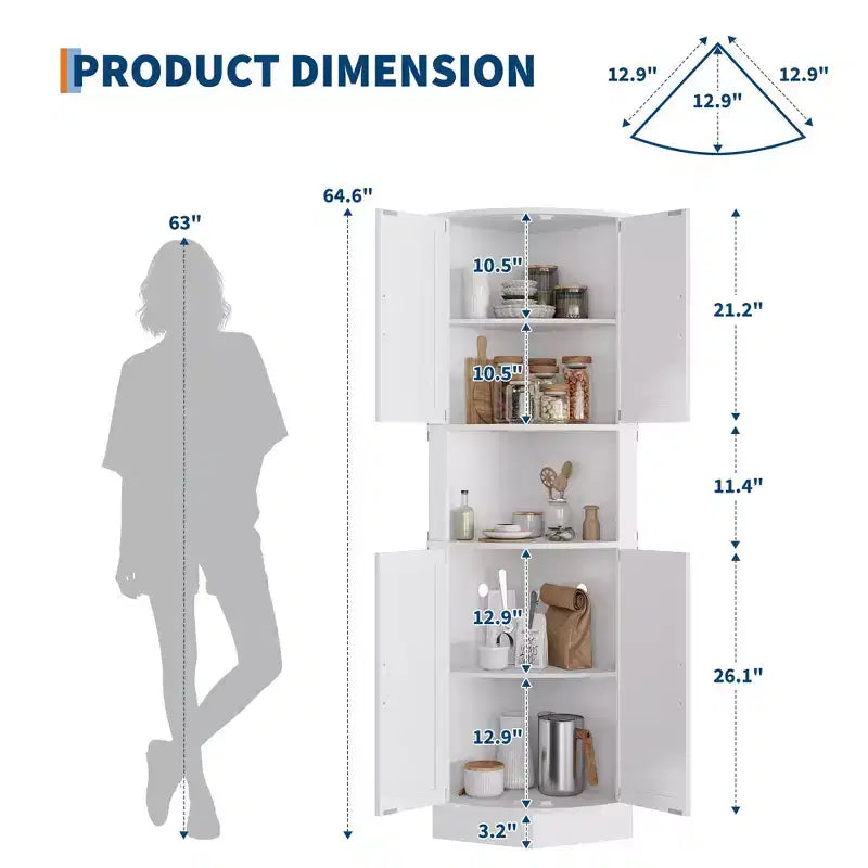 64.6" Corner Cabinet with 4 Barn Doors, 5-Tier Freestanding Pantry for Kitchen Living Room