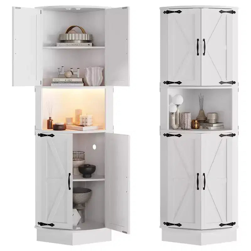 64.6" Corner Cabinet with 4 Barn Doors, 5-Tier Freestanding Pantry for Kitchen Living Room