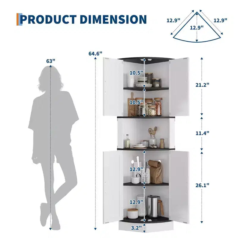 64.6" Corner Cabinet with 4 Barn Doors, 5-Tier Freestanding Pantry for Kitchen Living Room