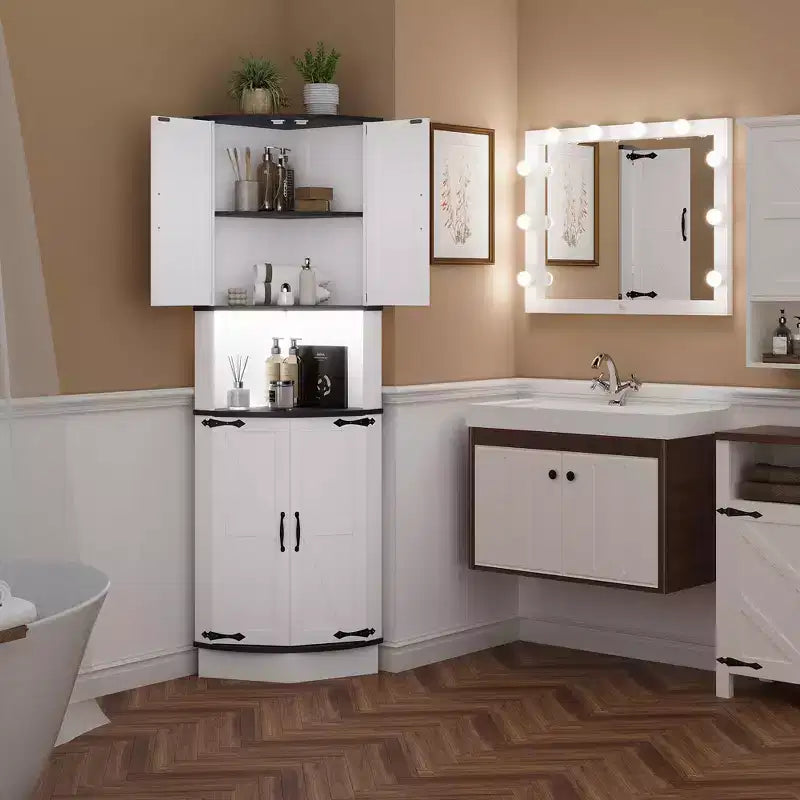 64.6" Corner Cabinet with 4 Barn Doors, 5-Tier Freestanding Pantry for Kitchen Living Room