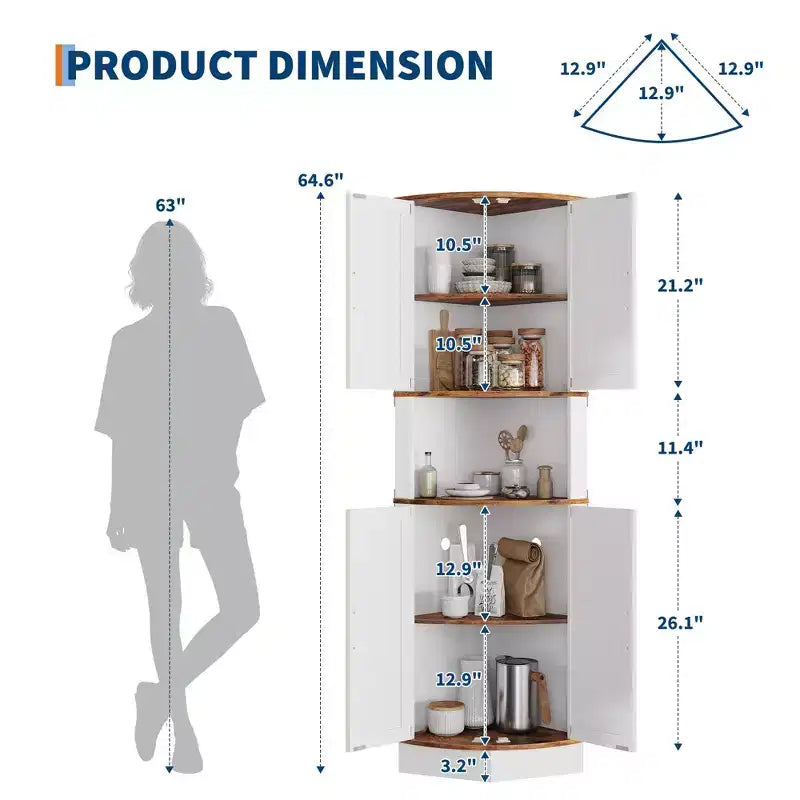 64.6" Corner Cabinet with 4 Barn Doors, 5-Tier Freestanding Pantry for Kitchen Living Room