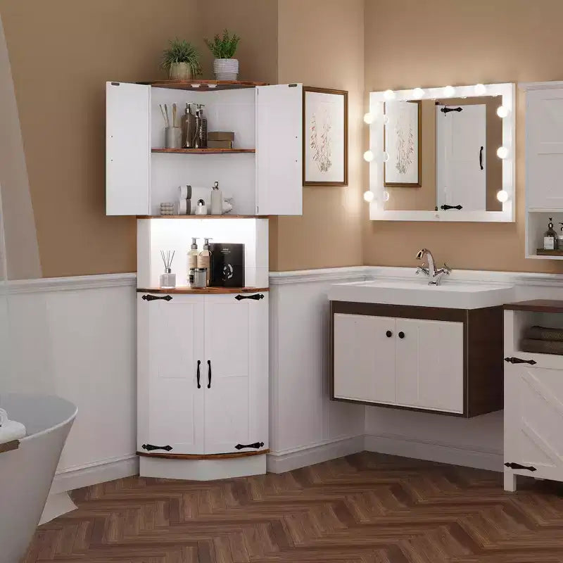 64.6" Corner Cabinet with 4 Barn Doors, 5-Tier Freestanding Pantry for Kitchen Living Room