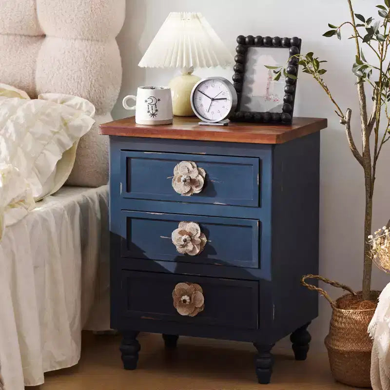 Vintage Farmhouse End Rustic Farmhouse 3 Drawer Nightstand for Bedroom Living Room