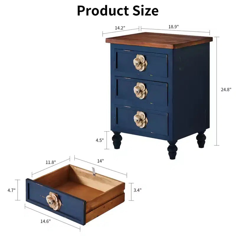 3 Drawer Nightstand for Bedroom Living Room