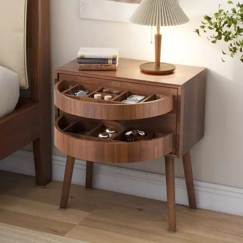 Rotating Hidden Compartment Boho Rattan Nightstand for Bedroom Living Room