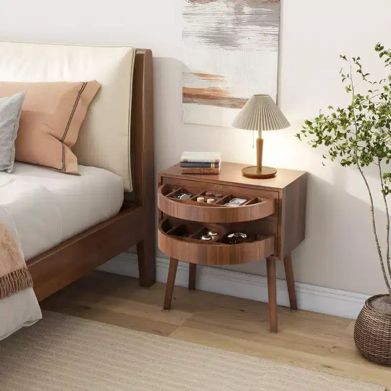 Rotating Hidden Compartment Boho Rattan Nightstand
