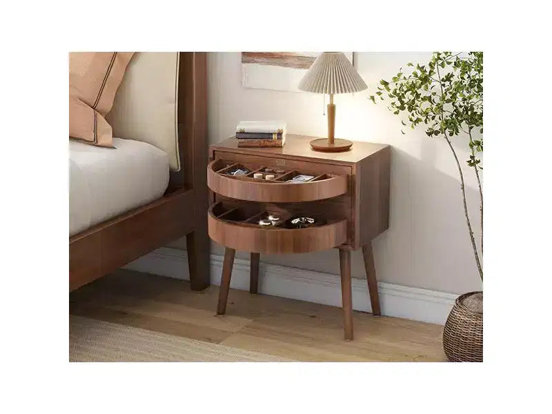Rotating Hidden Compartment Boho Rattan Nightstand