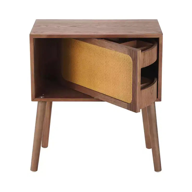Rotating Hidden Compartment Boho Rattan Nightstand