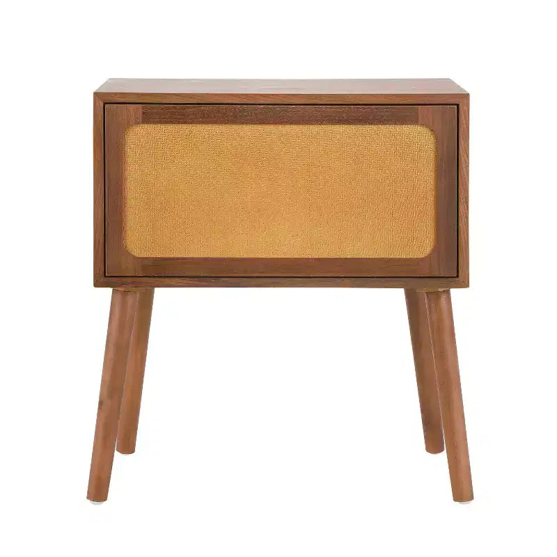 Rotating Hidden Compartment Boho Rattan Nightstand