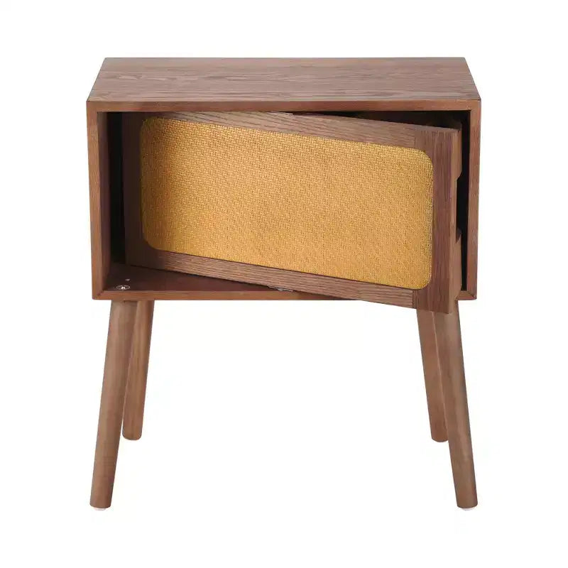 Rotating Hidden Compartment Boho Rattan Nightstand