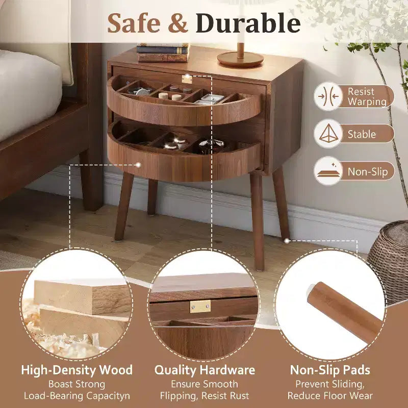 Rotating Hidden Compartment Boho Rattan Nightstand