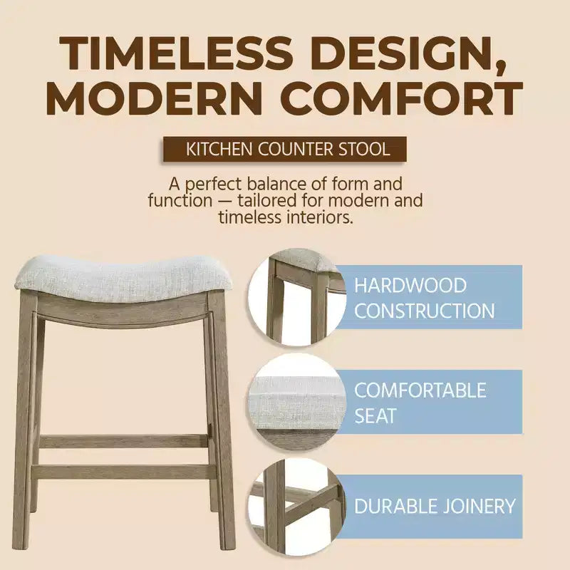 Backless Saddle Counter Stool, Reclaimed Oak, Grey, 2 Pack