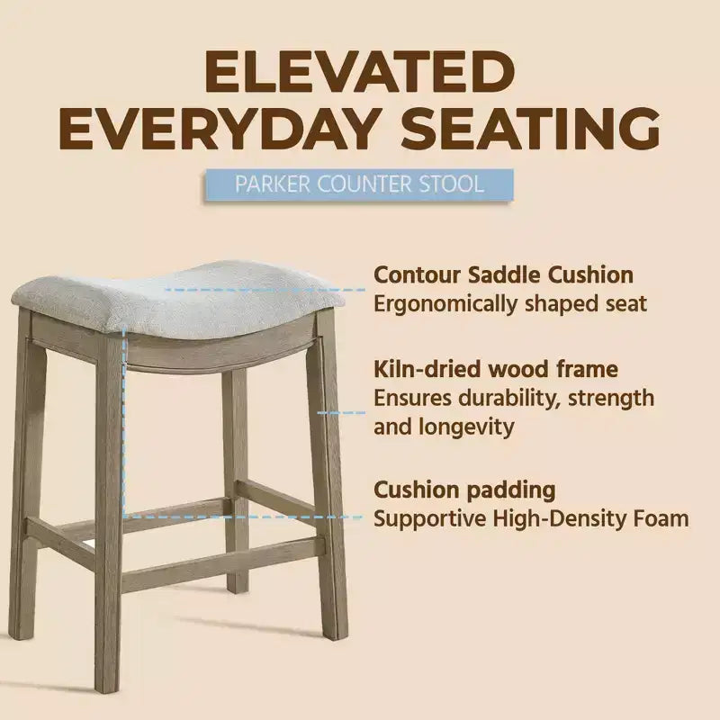 Backless Saddle Counter Stool, Reclaimed Oak, Grey, 2 Pack