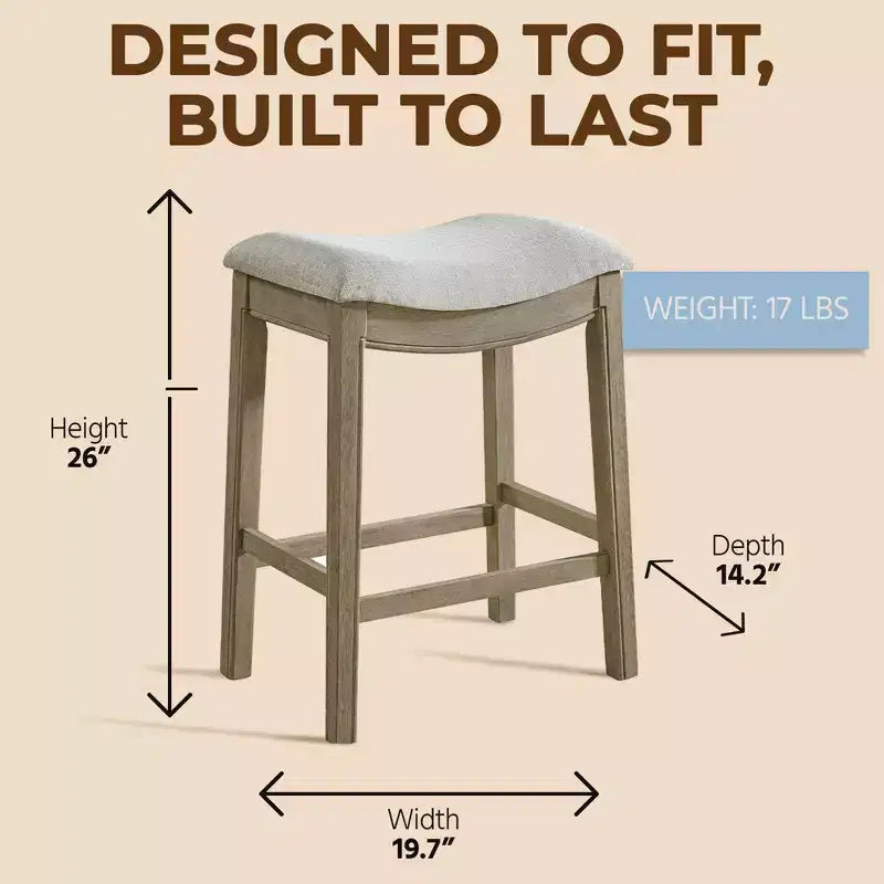 Backless Saddle Counter Stool, Reclaimed Oak, Grey, 2 Pack