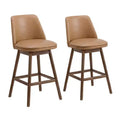 ROME + OAK Rowan 26 Swivel Counter Stool, Walnut Finish & Brown Leather, 2 Pack