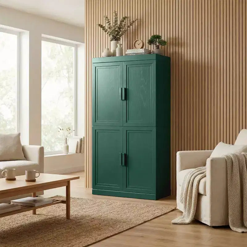Kitchen Pantry Cabinet Freestanding 4-Door Storage Cabinet with Adjustable Shelves, Heavy Duty Floor Cupboard with Anti-Scratch Surface