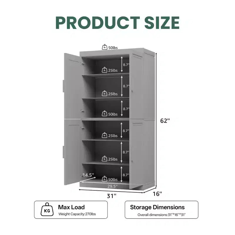 Kitchen Pantry Cabinet Freestanding 4-Door Storage Cabinet with Adjustable Shelves, Heavy Duty Floor Cupboard with Anti-Scratch Surface