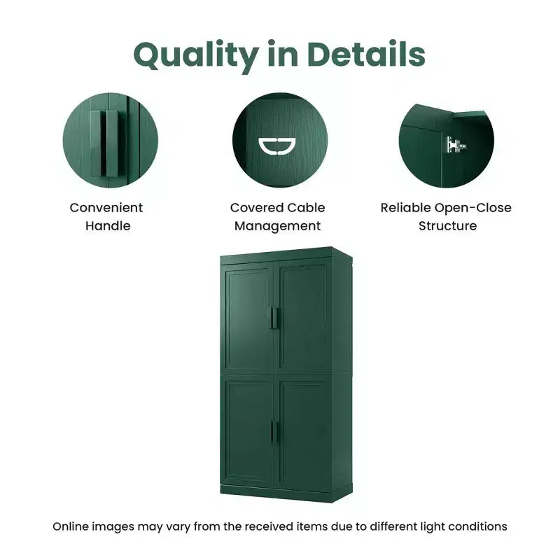 Kitchen Pantry Cabinet Freestanding 4-Door Storage Cabinet with Adjustable Shelves, Heavy Duty Floor Cupboard with Anti-Scratch Surface