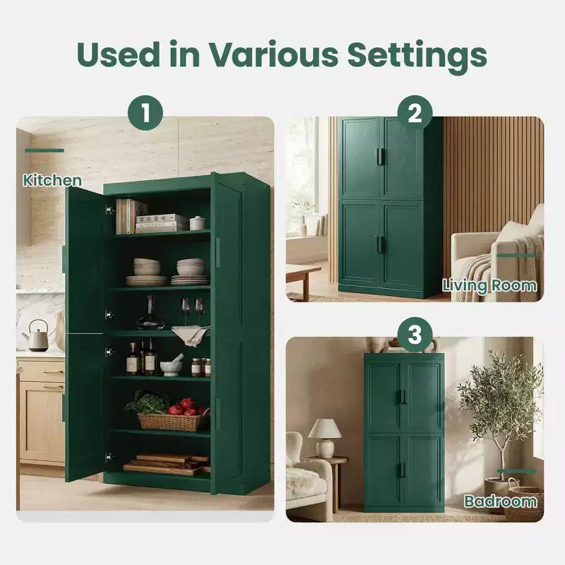 Kitchen Pantry Cabinet Freestanding 4-Door Storage Cabinet with Adjustable Shelves, Heavy Duty Floor Cupboard with Anti-Scratch Surface