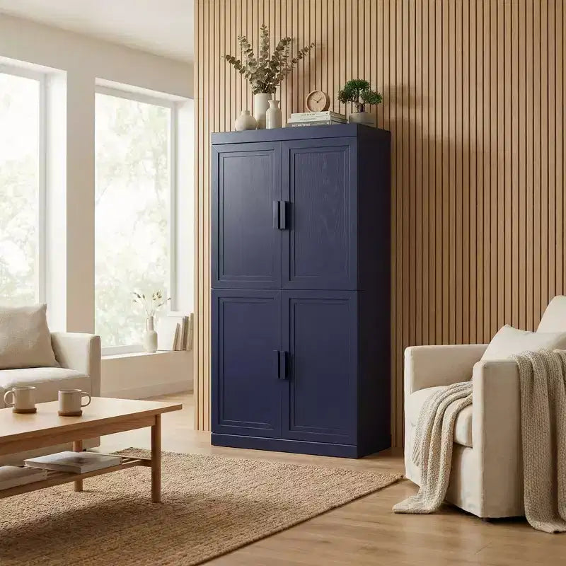 Kitchen Pantry Cabinet Freestanding 4-Door Storage Cabinet with Adjustable Shelves, Heavy Duty Floor Cupboard with Anti-Scratch Surface