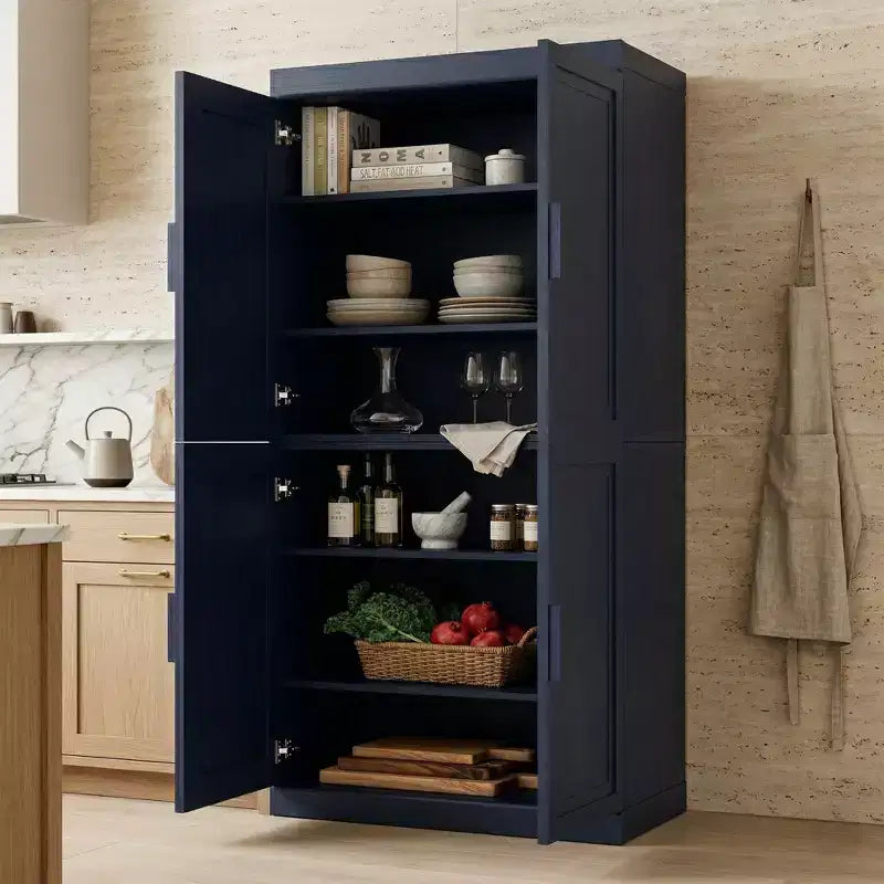 Kitchen Pantry Cabinet Freestanding 4-Door Storage Cabinet with Adjustable Shelves, Heavy Duty Floor Cupboard with Anti-Scratch Surface