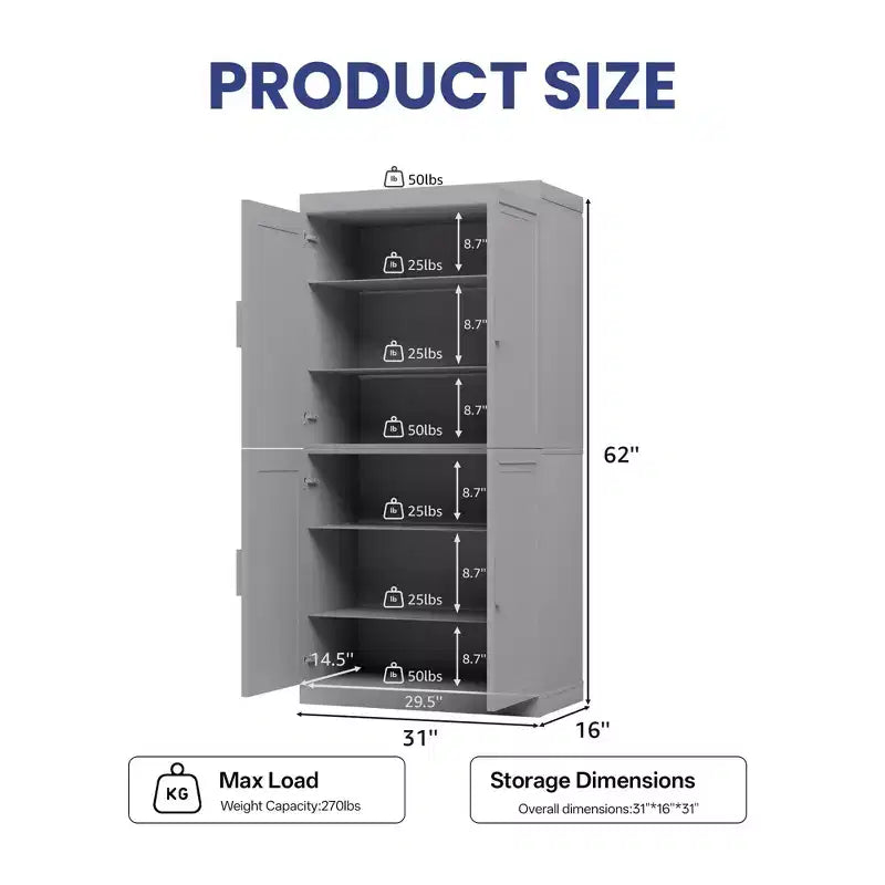 Kitchen Pantry Cabinet Freestanding 4-Door Storage Cabinet with Adjustable Shelves, Heavy Duty Floor Cupboard with Anti-Scratch Surface