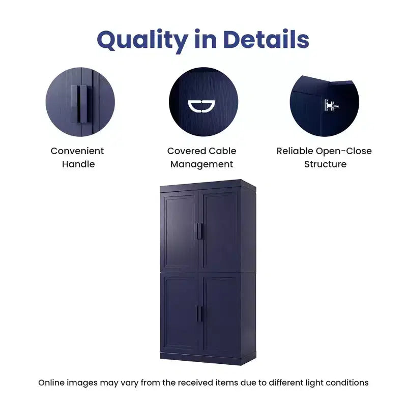 Kitchen Pantry Cabinet Freestanding 4-Door Storage Cabinet with Adjustable Shelves, Heavy Duty Floor Cupboard with Anti-Scratch Surface