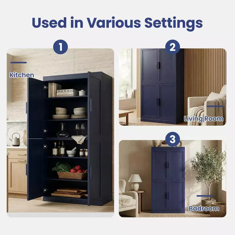 Kitchen Pantry Cabinet Freestanding 4-Door Storage Cabinet with Adjustable Shelves, Heavy Duty Floor Cupboard with Anti-Scratch Surface