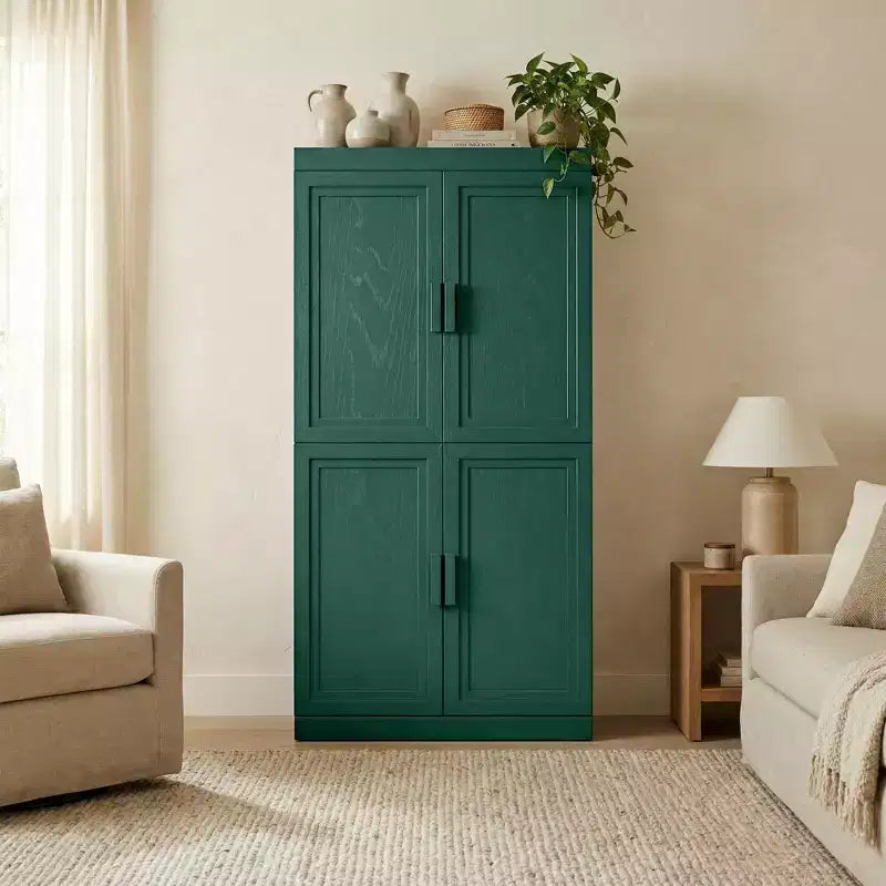 Kitchen Pantry Cabinet Freestanding 4-Door Storage Cabinet with Adjustable Shelves, Heavy Duty Floor Cupboard with Anti-Scratch Surface