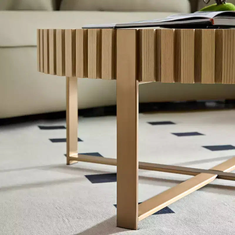 31.5 inch Round Coffee Table for Living Room with Sturdy Pedestal, Natural