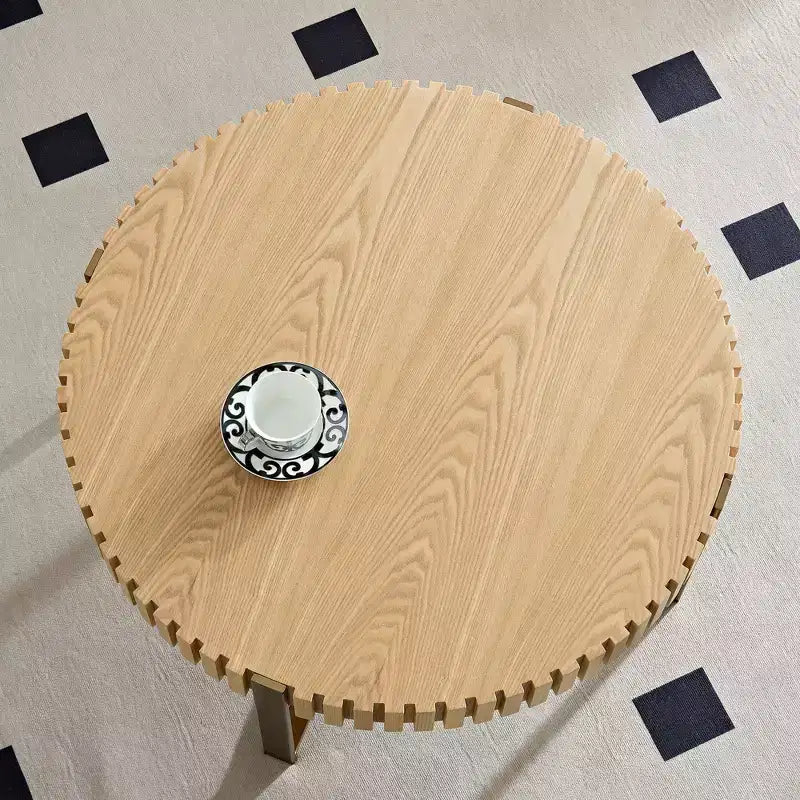 31.5 inch Round Coffee Table for Living Room with Sturdy Pedestal, Natural
