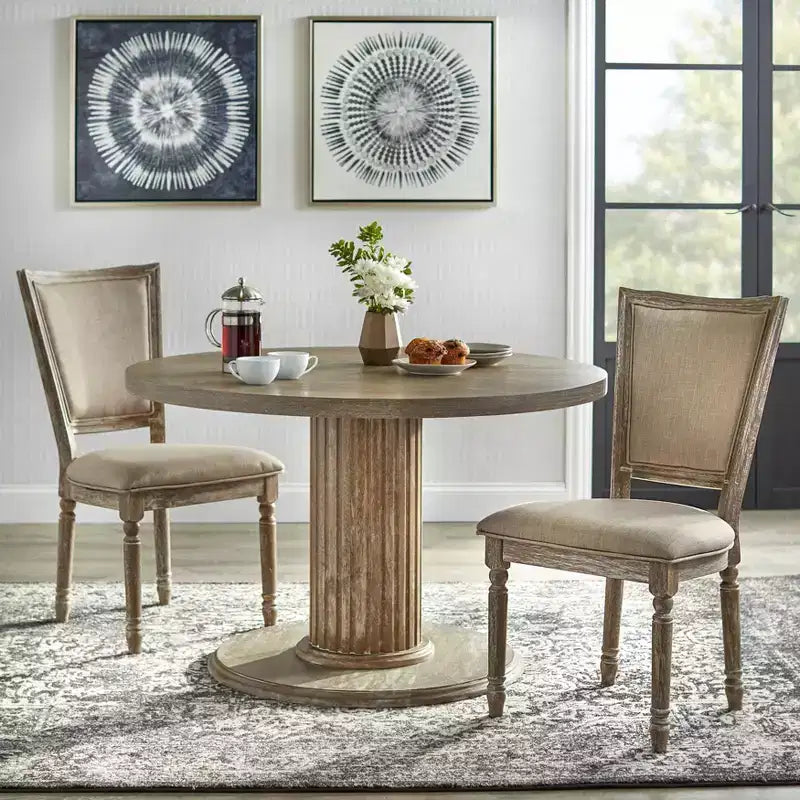 Rustic 47.3" Round Pedestal Dining Table Reclaimed Natural Finish