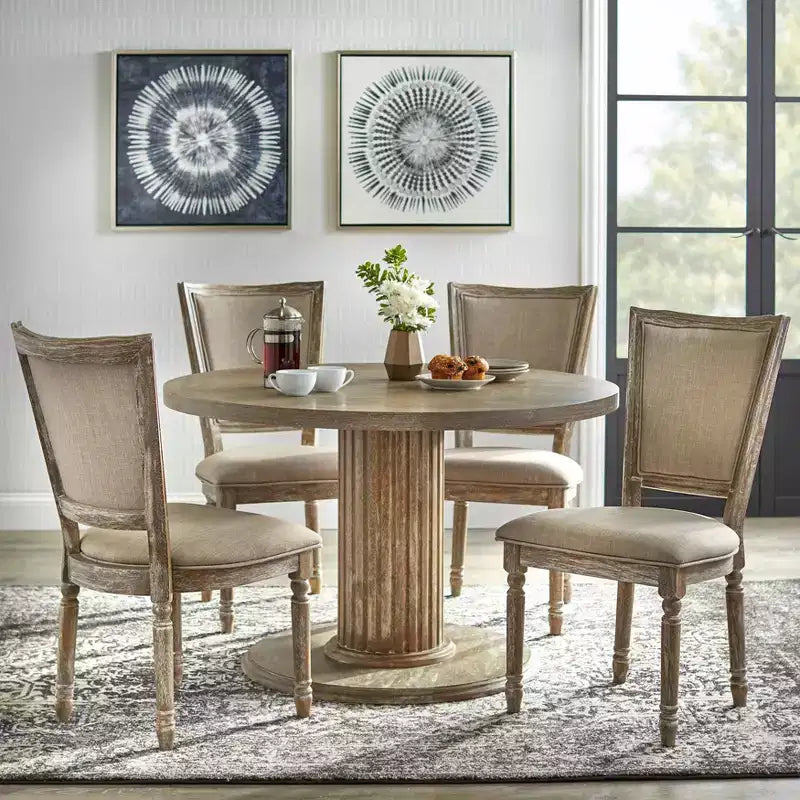 Rustic 47.3" Round Pedestal Dining Table Reclaimed Natural Finish