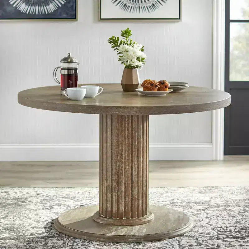 Rustic 47.3" Round Pedestal Dining Table Reclaimed Natural Finish