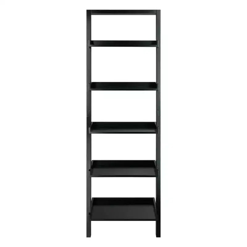 69.36" Leaning Shelf Black - 5-Tier Space-Saving Solid Wood Bookcase