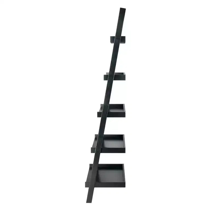 69.36" Leaning Shelf Black - 5-Tier Space-Saving Solid Wood Bookcase