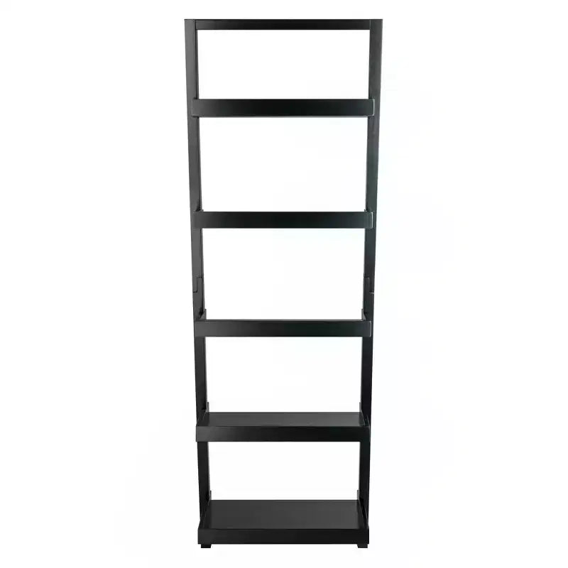 69.36" Leaning Shelf Black - 5-Tier Space-Saving Solid Wood Bookcase