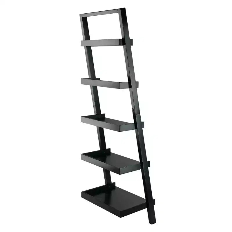 69.36" Leaning Shelf Black - 5-Tier Space-Saving Solid Wood Bookcase