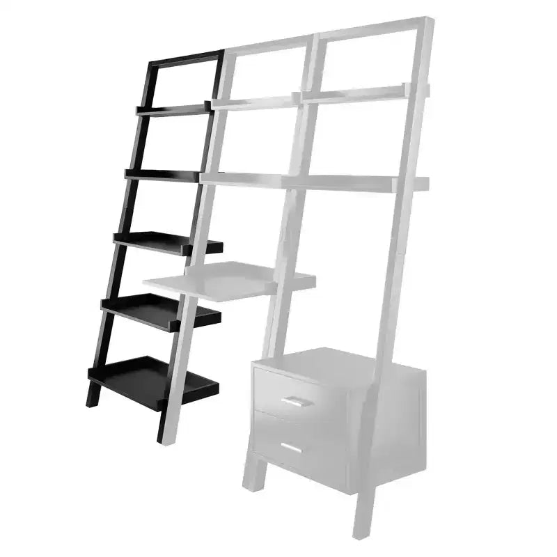 69.36" Leaning Shelf Black - 5-Tier Space-Saving Solid Wood Bookcase