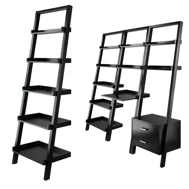 69.36" Leaning Shelf Black - 5-Tier Space-Saving Solid Wood Bookcase