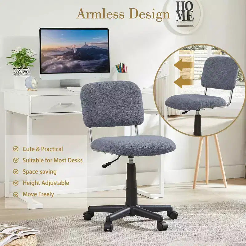 Comfy Height Adjustable Swivel Armless Home Office Chair
