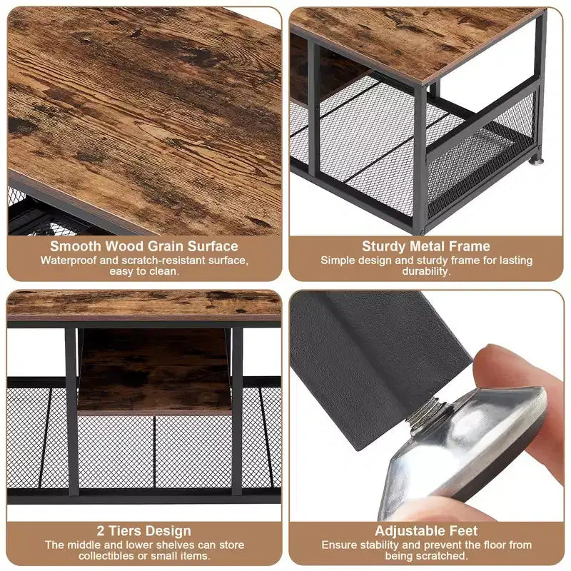 39.4 Inch Rectangle Coffee Table with Storage Shelf, Industrial Entertainment Center