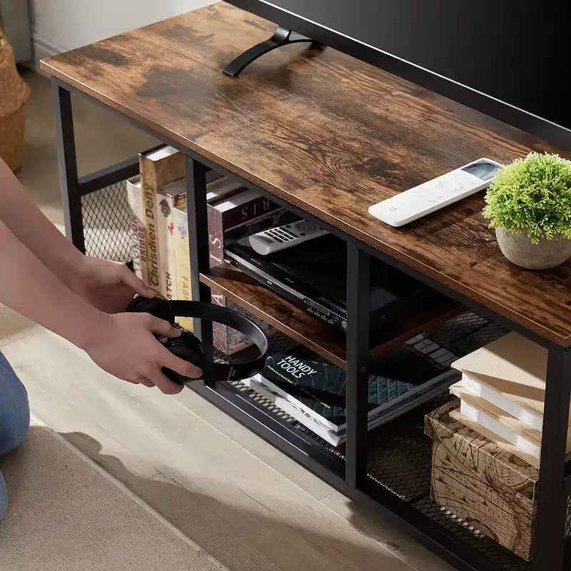 39.4 Inch Rectangle Coffee Table with Storage Shelf, Industrial Entertainment Center